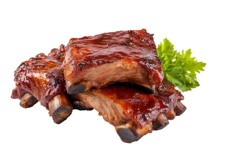 Delicious barbecued spare ribs. Tasty bbq meat, isolated on Transparent background, generate ai ...