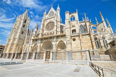 facade of Leon Cathedral, Spain. | High-Quality Architecture Stock ...