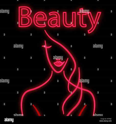 Bright luminous red neon sign for a hairdresser beauty salon beautiful shiny beauty spa with a ...