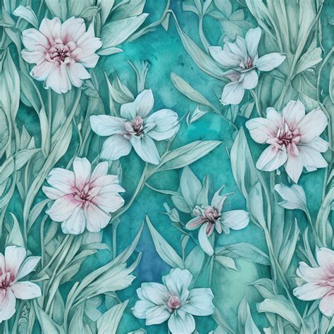 Watercolor Teal Flowers Background Pattern · Creative Fabrica