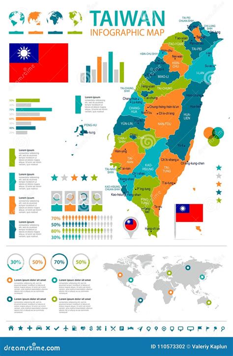 Taiwan - Infographic Kaart En Vlag - Gedetailleerde Vectorillustratie Stock Illustratie ...