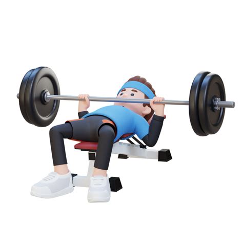 3D Sportsman Character Building Strength with Barbell Bench Press Exercise 30775104 PNG