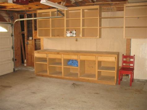 Stunning Garage Workbench Made Of Wood Combined With Upper Shelving ...