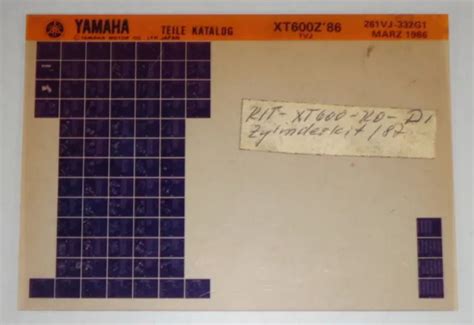 MICROFICHE PARTS CATALOGUE/SPARE Parts Catalog Yamaha XT 600 Z 86 Stand ...