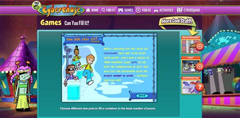 Cyberchase is a free online game where students practice beginning volume. The object of the ...