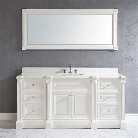 72 inch White Finish Single Sink Bathroom Vanity Cabinet with Mirror | Single sink bathroom ...