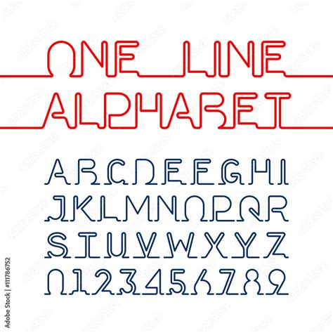 One line alphabet and numbers. One single continuous line font Stock ...