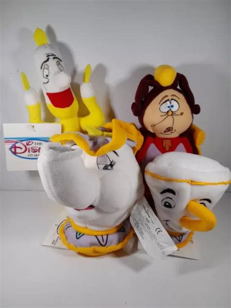 DISNEY STORE BEAUTY & the Beast Cogsworth Lumiere Mrs. Potts Chip Bean Bag Plush $19.99 - PicClick