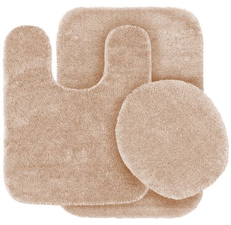 3 Pc TAUPE Bathroom Set Bath Mat RUG, Contour, and Toilet Lid Cover, with Rubber Backing #6 ...