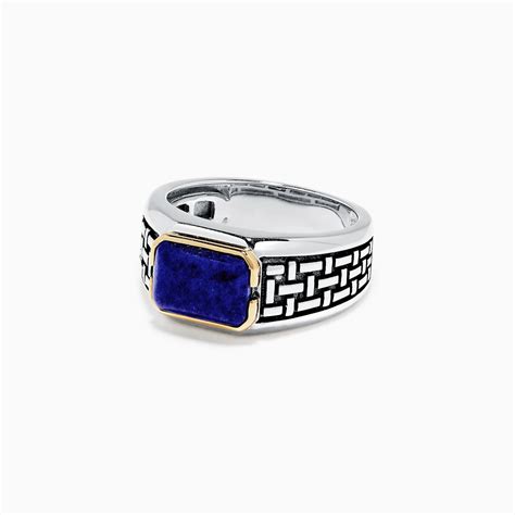 Effy Men's Sterling Silver and 14K Yellow Gold Lapis Lazuli Ring, 2.40 TCW | Sterling silver ...