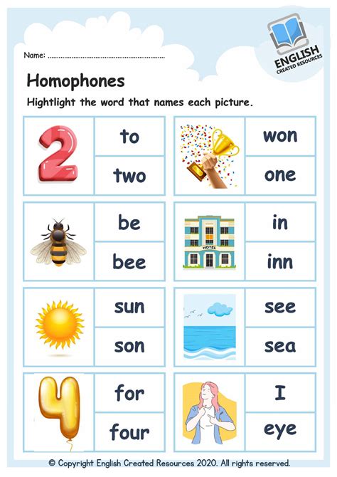 Homophones Worksheets - English Created Resources