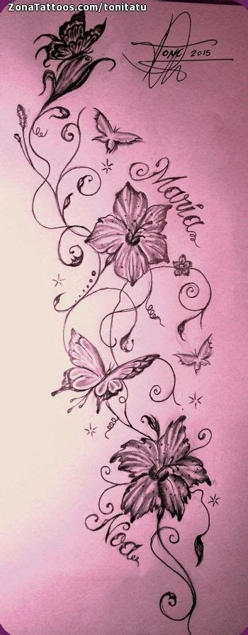 Tattoo Flash of Flowers, Vines, Butterflies