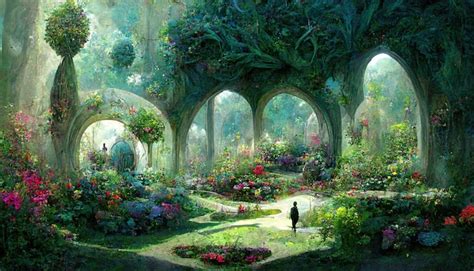 Premium Photo | Fantasy fairy garden concept art illustration