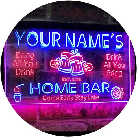 Personalized Your Name Custom Home Bar Beer Established Year Dual Color LED Neon Sign Red & Blue ...