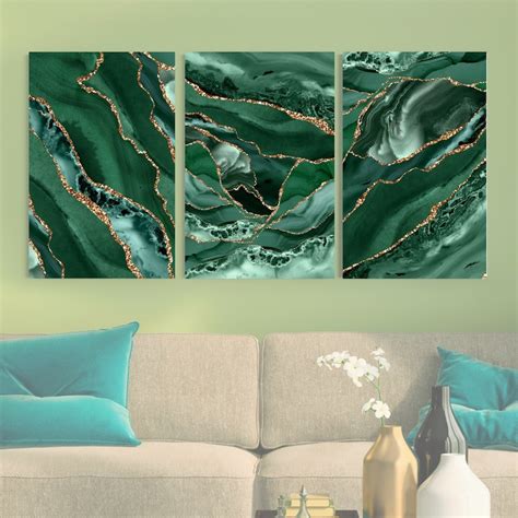 Emerald and Gold Wall Art, Emerald Green Print, Set of 3 Prints, Dark Green Gold Living Room ...