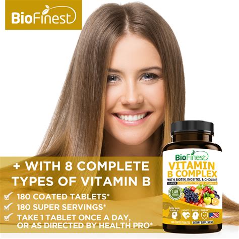 Biofinest Vitamin B Complex Supplement - Super B1 B2 B3 B5 B6 B7 B9 B12 (180 Coated Tablets)