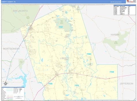 Liberty County, TX Zip Code Wall Map Basic Style by MarketMAPS - MapSales