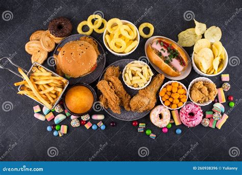 Assortment of Various Unhealthy Junk Food. Stock Photo - Image of ...