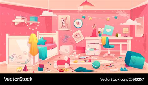 Little girl messy bedroom cartoon interior Vector Image