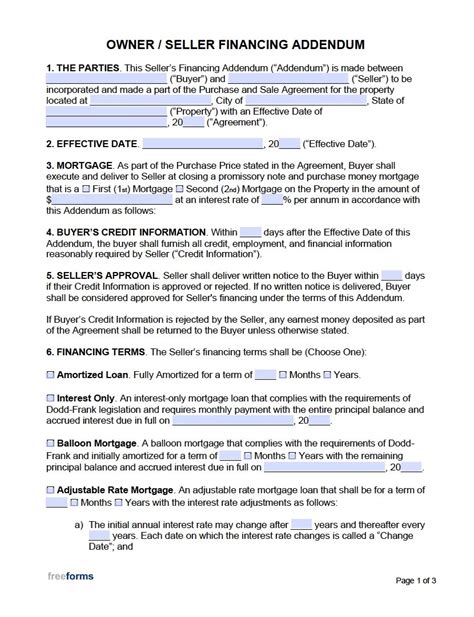 Owner Finance Agreement Template Free This Is A Printable Owner ...