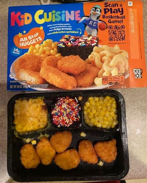 Kid Cuisine: Chicken nuggets, corn, mac and cheese, and a brownie (with sprinkles) : r/frozendinners