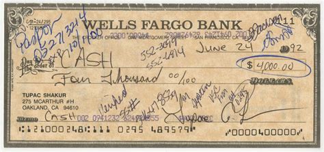 Lot Detail - 1992 Tupac Shakur Double Signed Wells Fargo Bank Check (JSA)