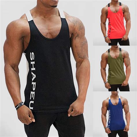 Men's Gym Clothing Tank Top Tee Shirt Bodybuilding Sport Fitness Vest Singlet Bodybuilding ...