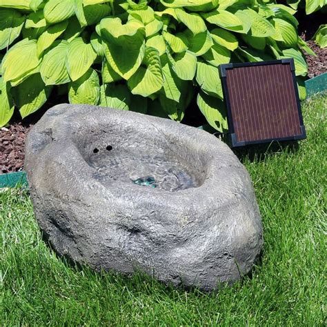 Sunnydaze Stone Pond Solar-on-Demand Outdoor Water Fountain with LED Light, 9-Inch Tall | Solar ...