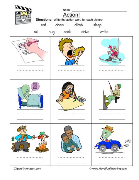 Identifying Action Words Worksheet - Have Fun Teaching