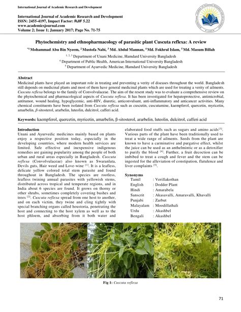 (PDF) Phytochemistry and ethnopharmacology of parasitic plant Cuscuta ...