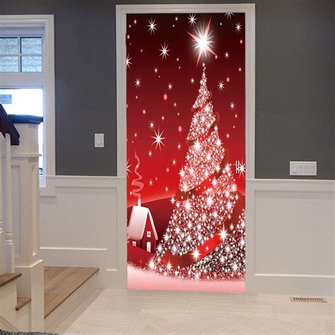 Sparkling Christmas Tree Pattern Door Cover Stickers [80% OFF] | Rosegal