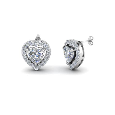 Heart Shaped Diamond Stud Earrings In 14K White Gold | Fascinating Diamonds