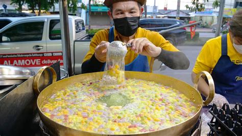 Amazing Thai Dessert Bua Loy! Rainbow Glutinous Rice Balls in Coconut Milk - Thai Street Food ...