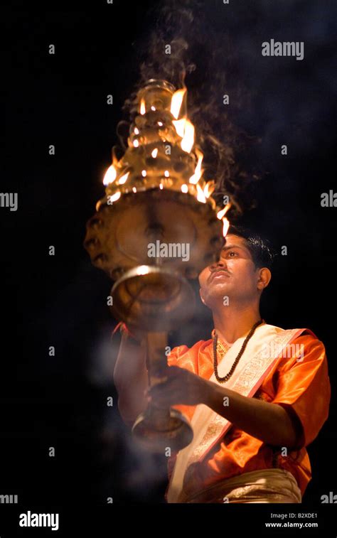 Ganga Aarti Ceremony at Dasaswamedh Ghat, Varanasi (Benares), Uttar ...