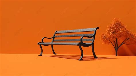 Monochromatic Park Bench Standing Out Against Orange Background In 3d Rendering, Wooden Bench ...