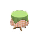 Small covered round table - Green - Orange gingham | Animal Crossing (ACNH) | Nookea