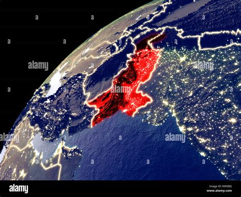 Satellite view of Pakistan on Earth with city lights. Extremely ...