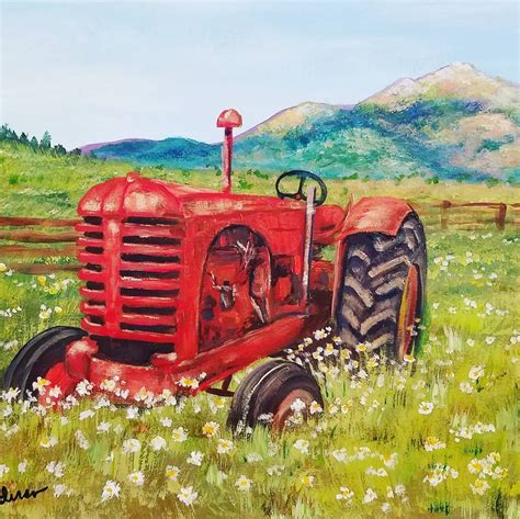 Free Acrylic Tutorial Rustic Tractor Painting by Angela Anderson on ...