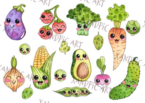 Kawaii Vegetables Clipart Cute Vegetables Clipart Veggie Clipart | The ...