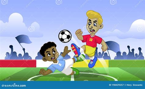 Cartoon Soccer Kids Playing Soccer Game in the Field Stock Vector ...