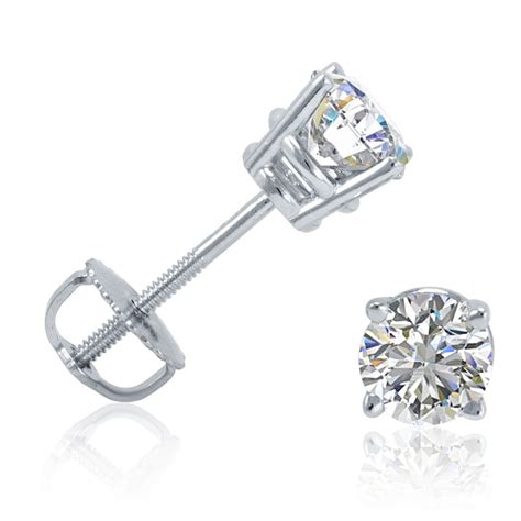 1/2ct tw Round Diamond Stud Earrings set in 14K White Gold with Screw-Backs | Diamond earrings ...