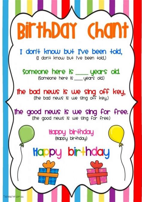 birthday song Classroom Chants, Classroom Birthday, Kindergarten ...