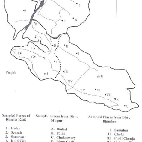 Map of Districts Kotli, Mirpur and Bhimber, Azad Kashmir showing the... | Download Scientific ...