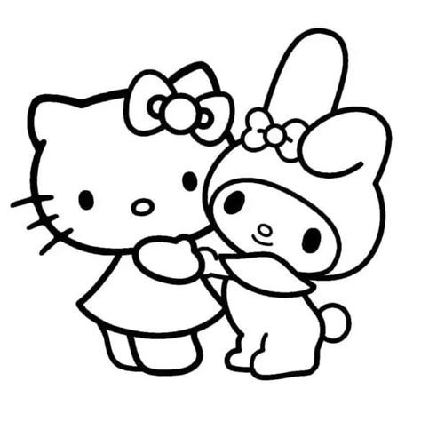 Hello Kitty with My Melody coloring page - Download, Print or Color Online for Free