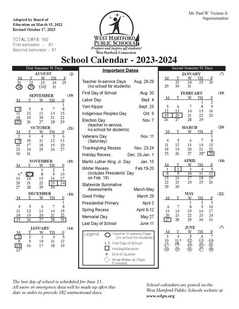 West Hartford Public Schools Calendar 2023-2024 in PDF