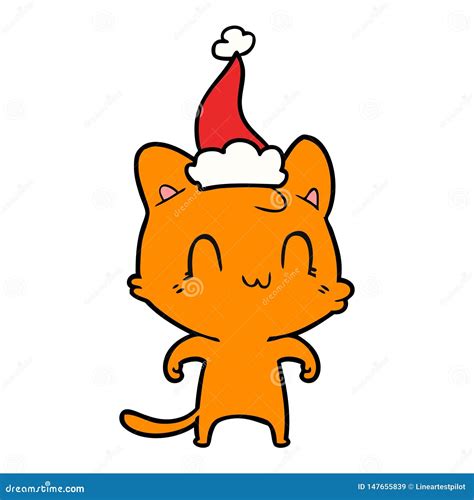 Line Drawing of a Happy Cat Wearing Santa Hat Stock Vector - Illustration of xmas, funny: 147655839