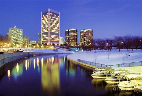 Richmond Skyline and Canal at Night with Snow Photograph by Doug Berry - Pixels