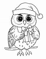 Christmas owl coloring Page sketch template