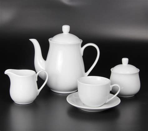 15 Piece European Classical Porcelain Tea Set, Pure White Coffee Tea Sets for Household and ...