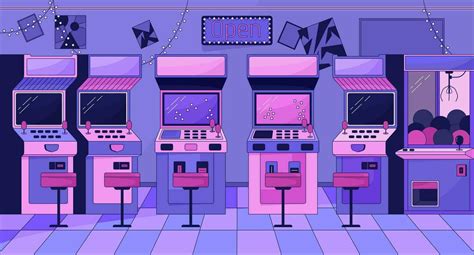 Arcade machines chill lo fi background. Vintage gaming devices. Entertainment 2D vector cartoon ...